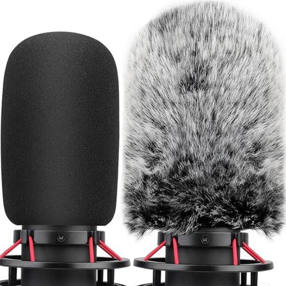 Pop Filter for Hyperx Quadcast s, Mic Foam Cover+Furry Wind Muff Compatible - Picture 7 of 7